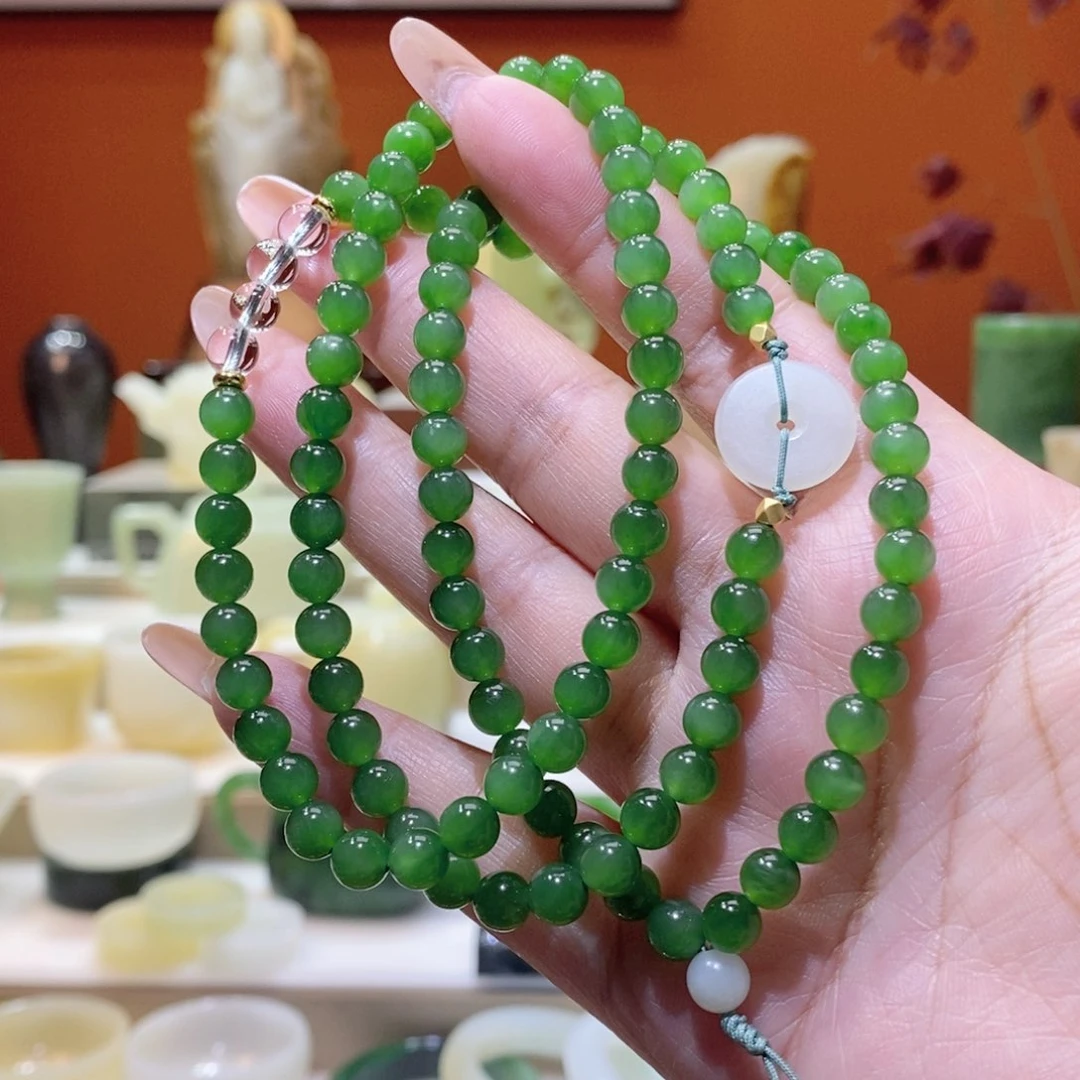 未镶嵌和田玉挂件精品和田玉碧玉冰阳绿长链