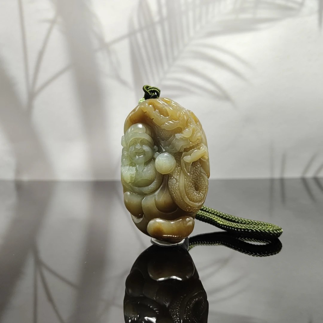 S和田玉御龙财神手把0436