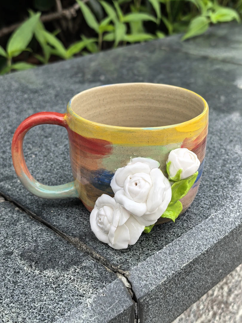 玫瑰花手工陶瓷杯杯