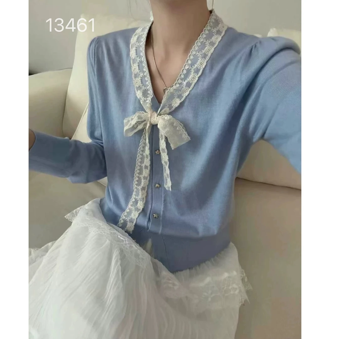 13461（部分无水洗唛，介意慎拍）WANGDAN新款领口系绳长袖开衫
