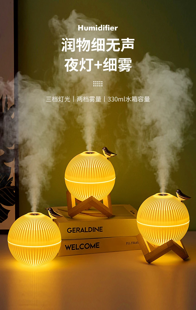 【森呼吸】桌面加湿器usb百灵鸟加湿器氛围小夜灯装饰静音喷雾加湿