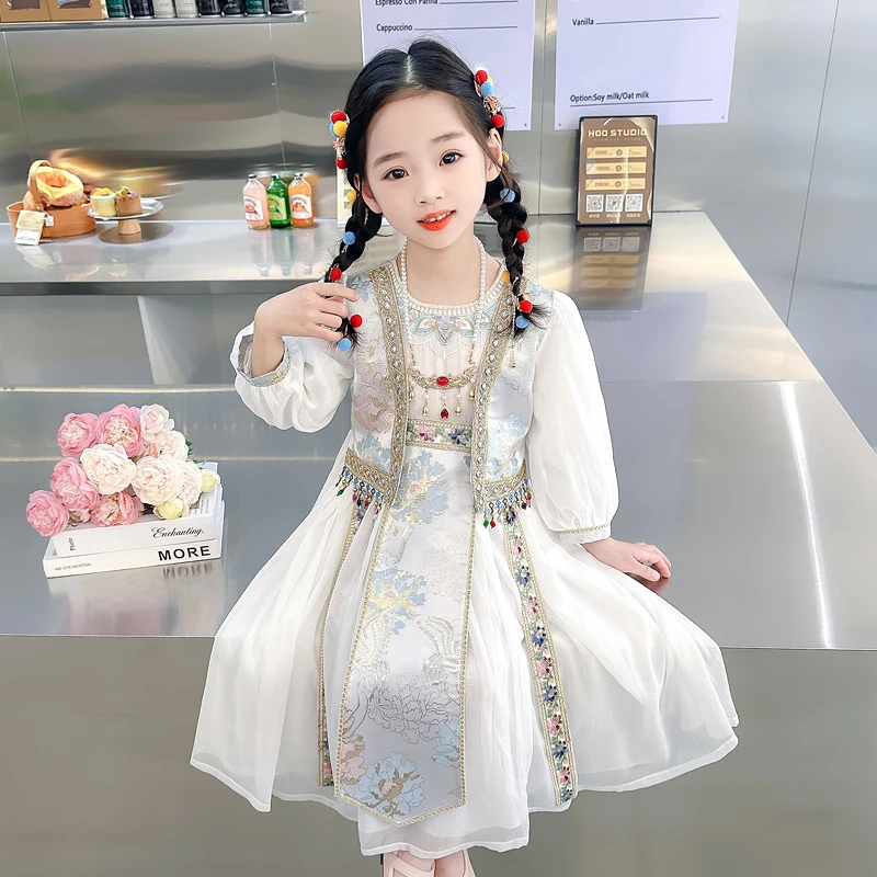 女童连衣裙春秋2025新款洋气女孩儿童裙子女宝宝西域民族风公主裙