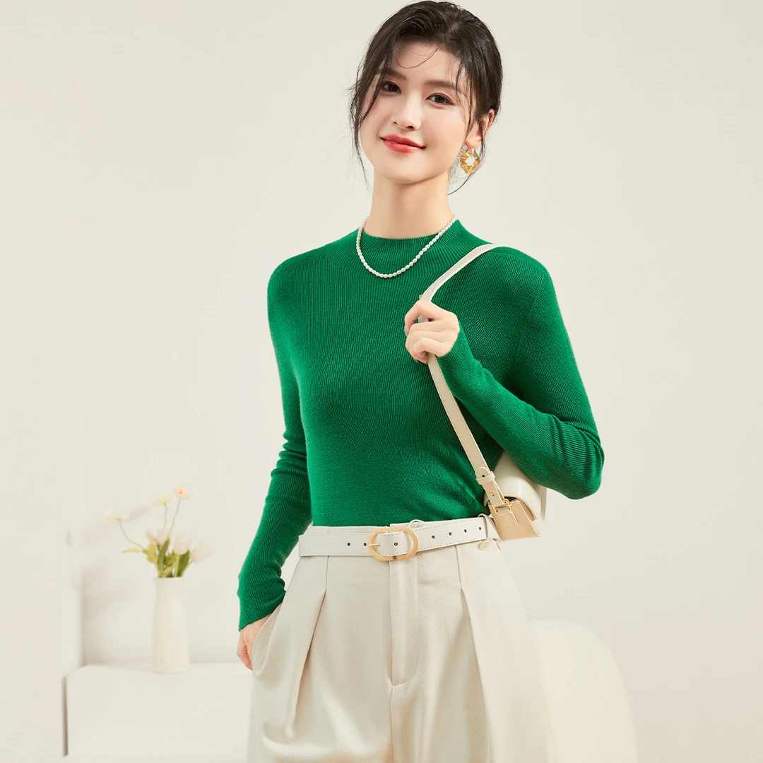 金菊【衣橱BI备舒适打底】秋冬绵羊毛半高领长袖纯色百搭女式羊毛衫