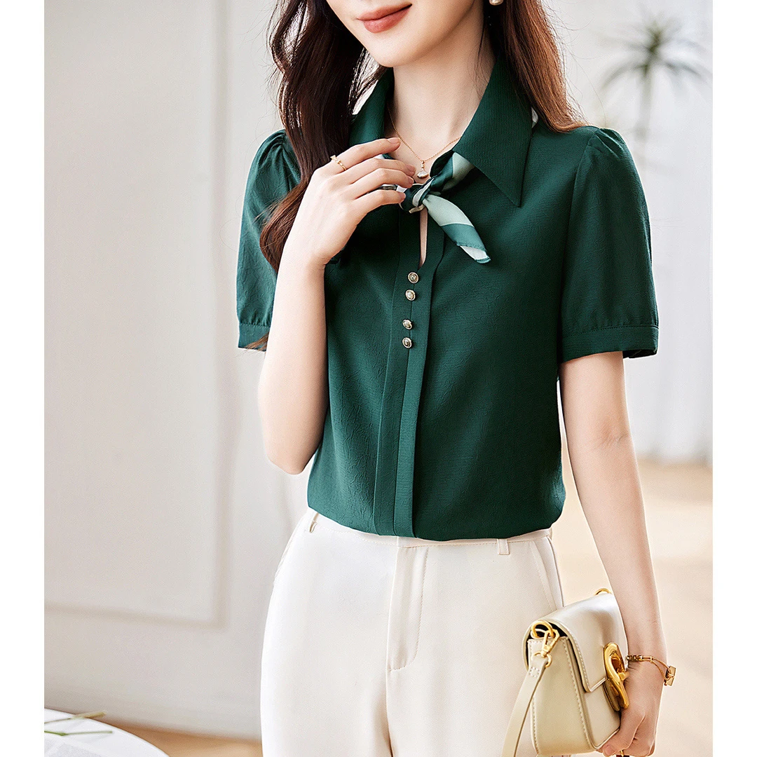 XWI/欣未2025夏季新款洋气百搭减龄舒适气质丝巾搭配女式衬衫4302