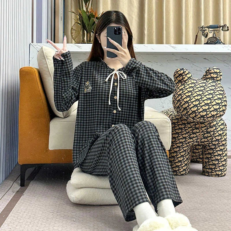 2024爆款长袖女睡衣家居服甜美可爱厚款时尚高级感冬季保暖DK 358