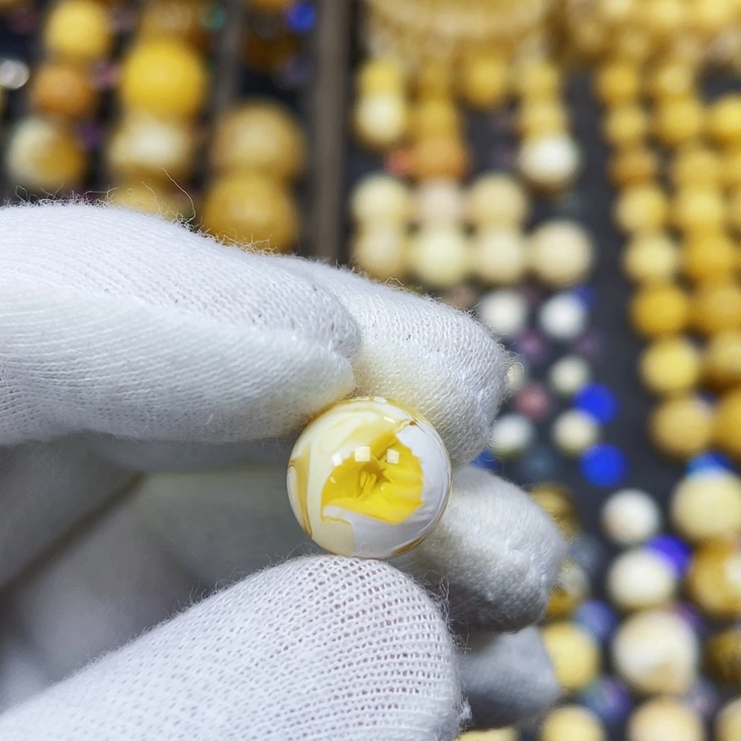 蜜蜡珠宝奇石未镶嵌12.0mm金油漆瓷白蜡｜圆珠·段掌柜