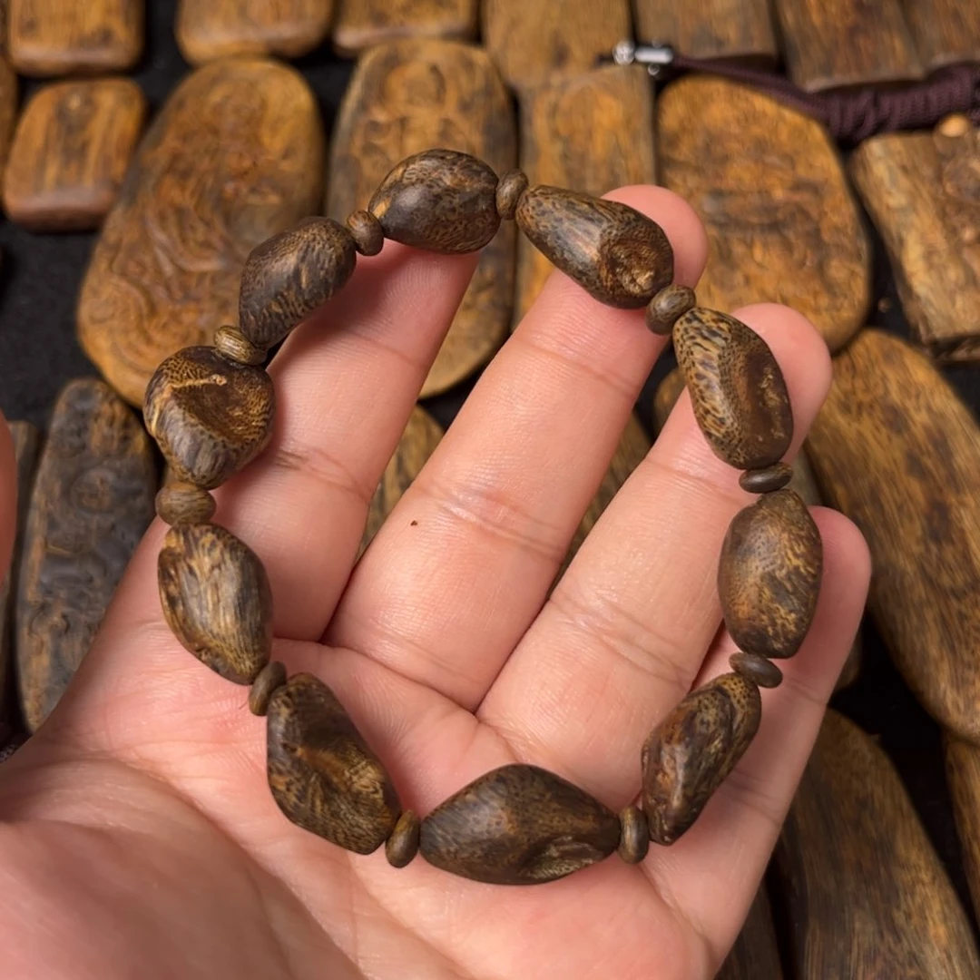 沉香手串铁*奇楠沉香沉水树丁单圈手串一条