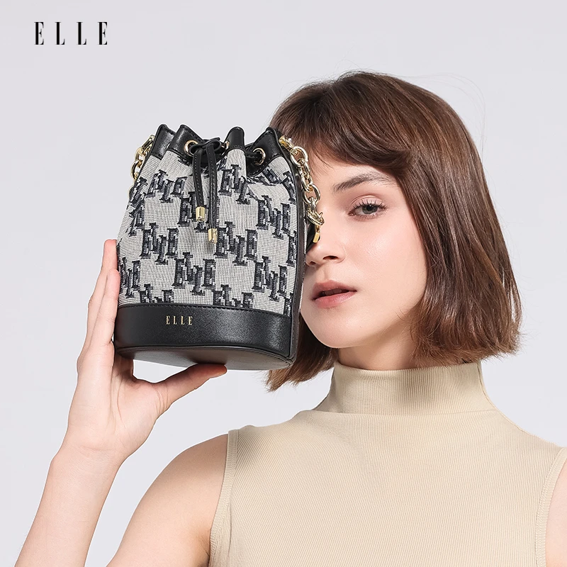 ELLE25年母亲节&520春夏新款水桶百搭女士包复古编织气质包46885