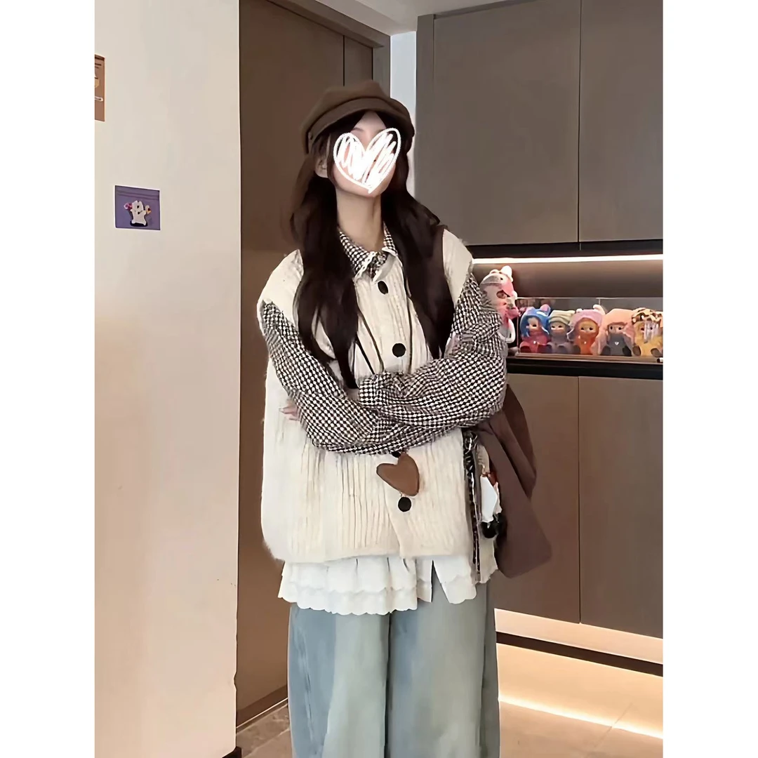 法式休闲风INS风可爱风时尚套装韩版上衣衬衫气质马甲两件套