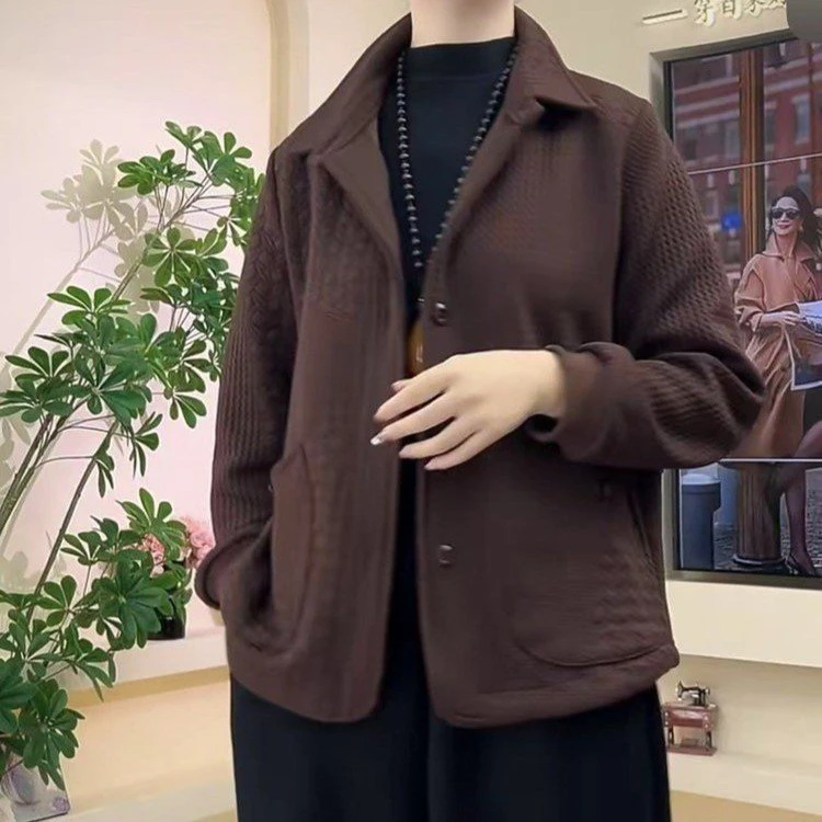 纯色短款女秋季春季宽松型短外套螺纹下摆直下摆