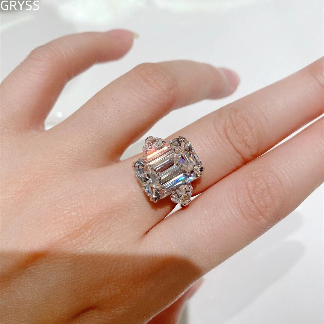 925银莫桑石戒指 GRYSS T长方白钻银戒指不掉色高奢时尚经典MYCY