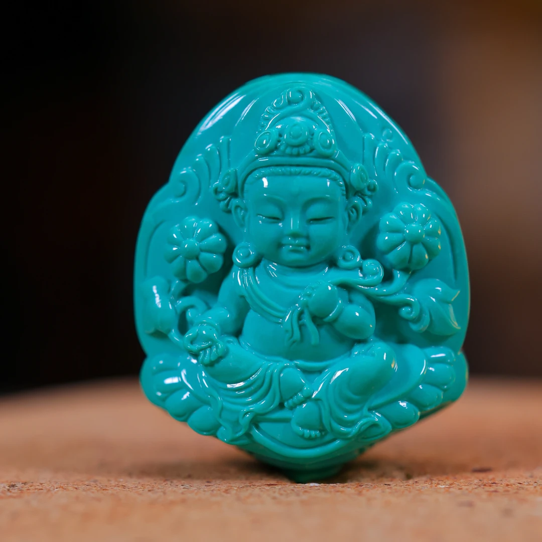 【竹山杨家绿松石】湖北十堰原矿纯天然精品高货绿度母吊坠挂件配饰