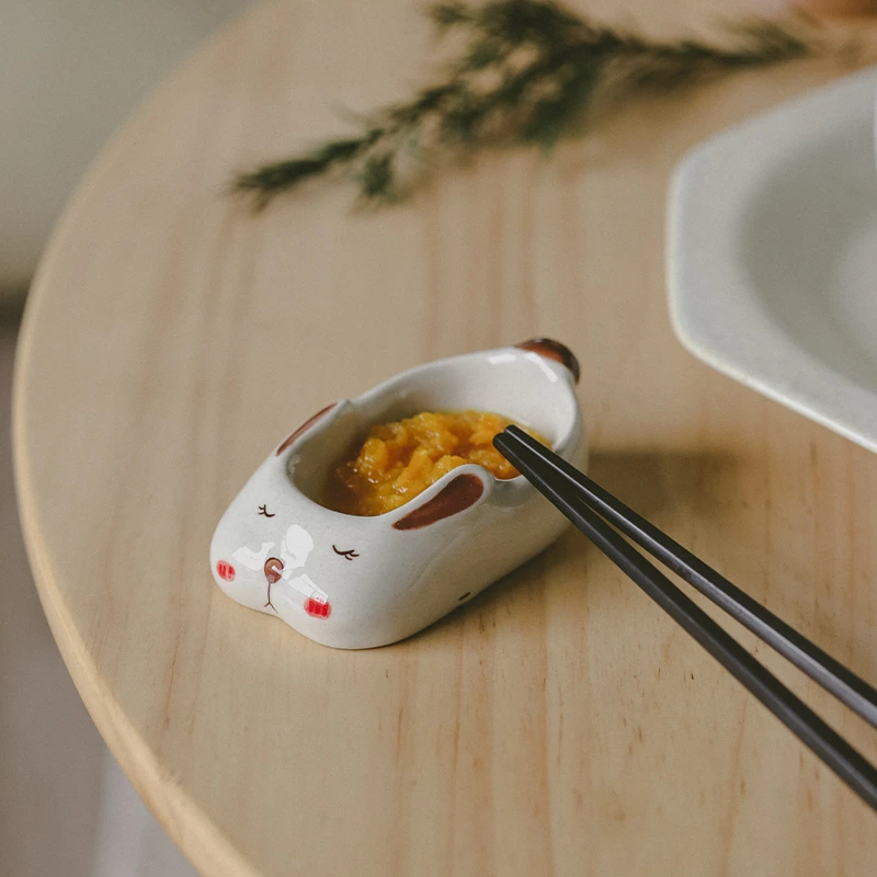 原来是泥原创手绘可爱兔子酱料碟日式创意筷架酱油蘸料碟个性礼物