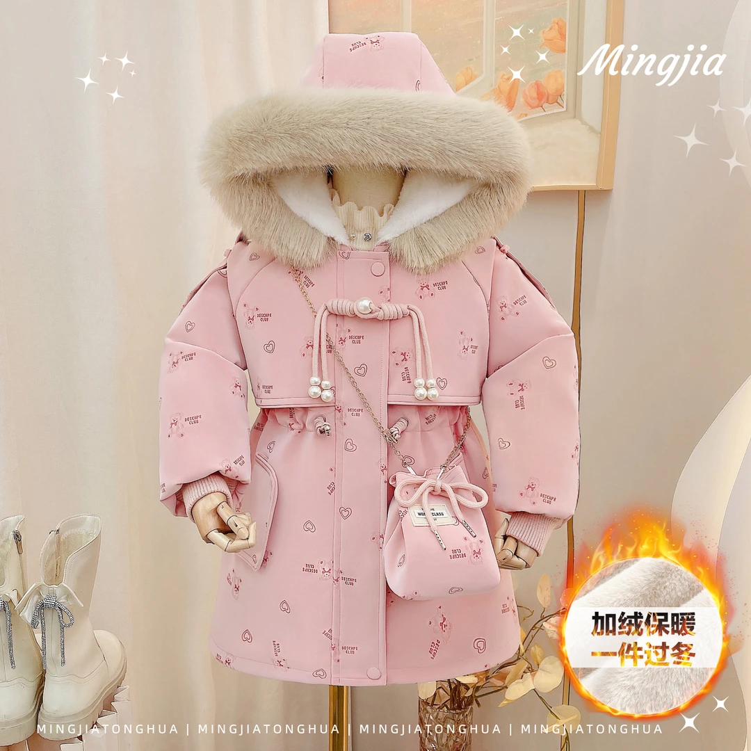 2025冬季女童派克服加绒加厚收腰显瘦连帽皮派克外套4530007255