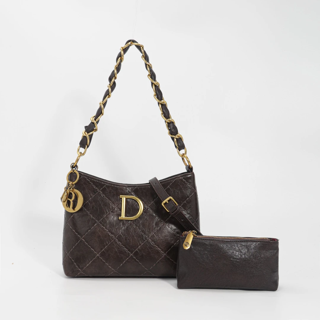 JANITINO/佳妮蒂诺当季新款复古女士菱格链条包4913咖啡菱格