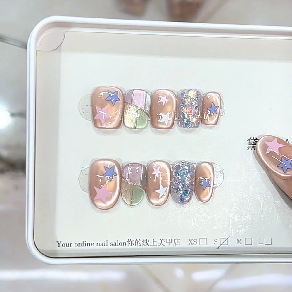 3000 NAIL “彩色五角星”设计师高定原创纯手工高级猫眼显白穿戴甲