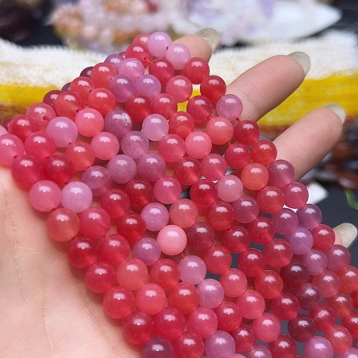 玛瑙/玉髓未镶嵌珠宝半成品T213  8m天然糖果盐源圆珠一条