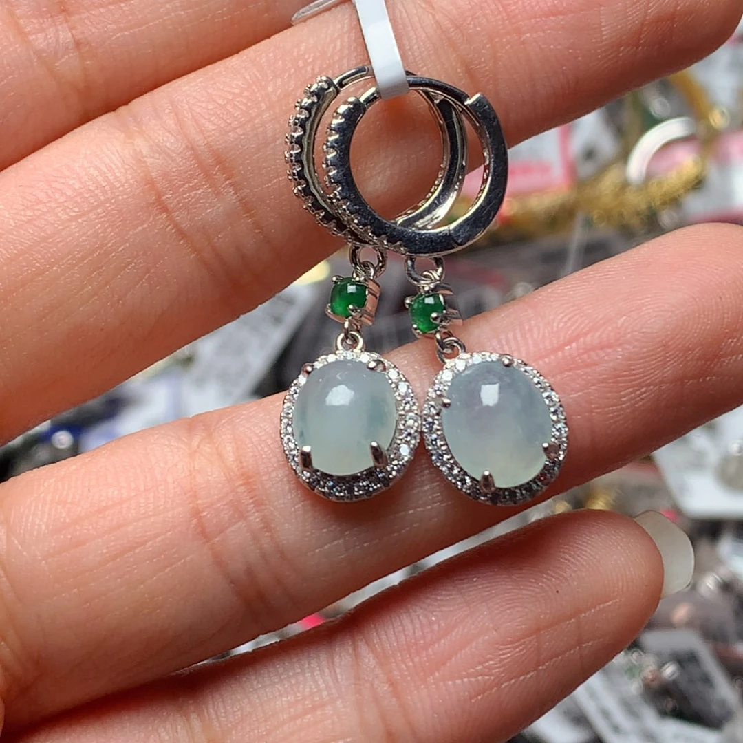 翡翠戒指银S925镶嵌天然翡翠耳饰