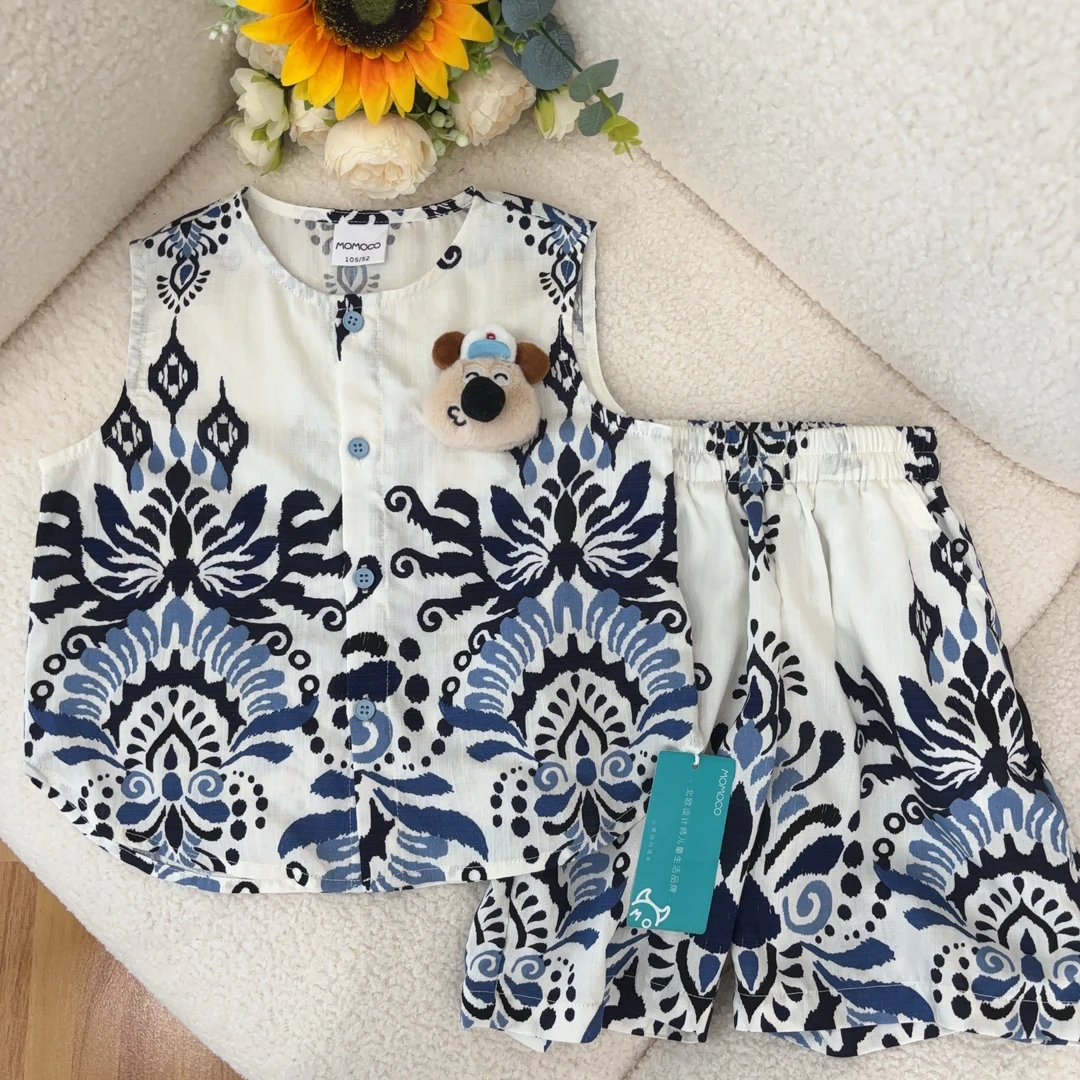 MOMOCO夏男童时尚潮流百搭民主风立体玩偶无袖套装