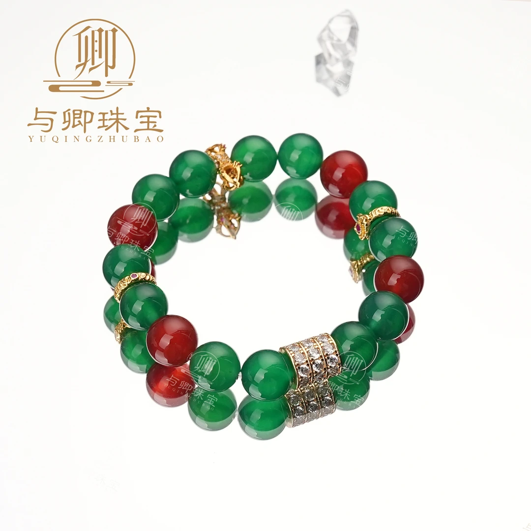 【无根树】与卿珠宝绿玛瑙10mm+红玛瑙10mm+925银镀金金刚杵