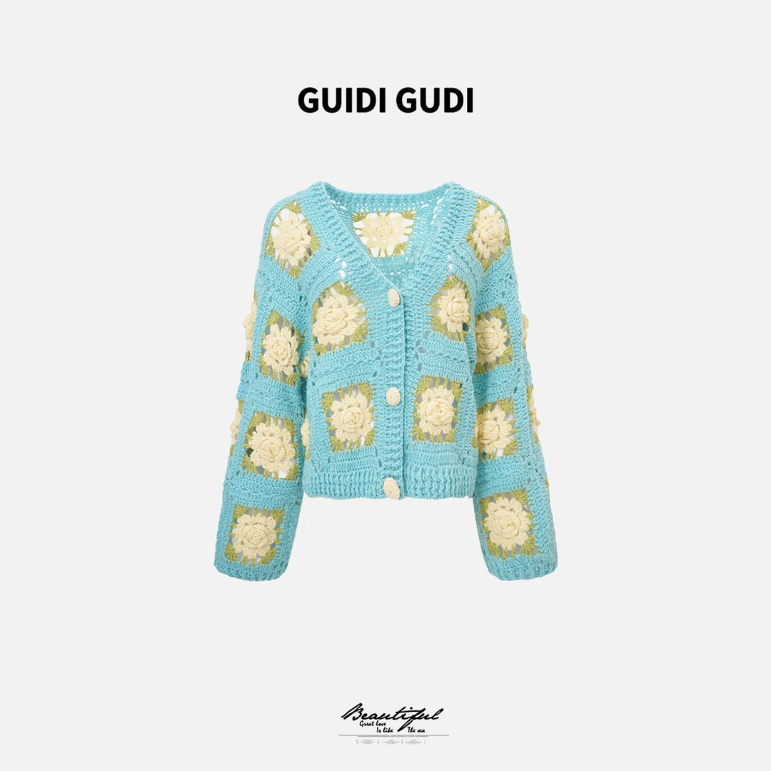 GUIDI GUDI【绿色莫奈】韩版时尚长袖外套/黄加蓝