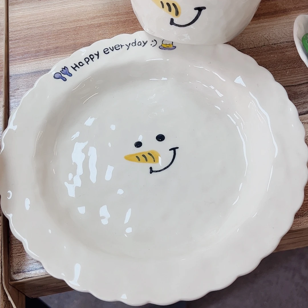 陶瓷笑脸雪人陶瓷餐具系列2件套