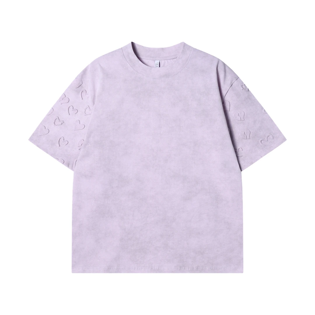 夏季高级感新款韩版满天星袖子立体爱心短袖T恤纯色百搭情侣上衣