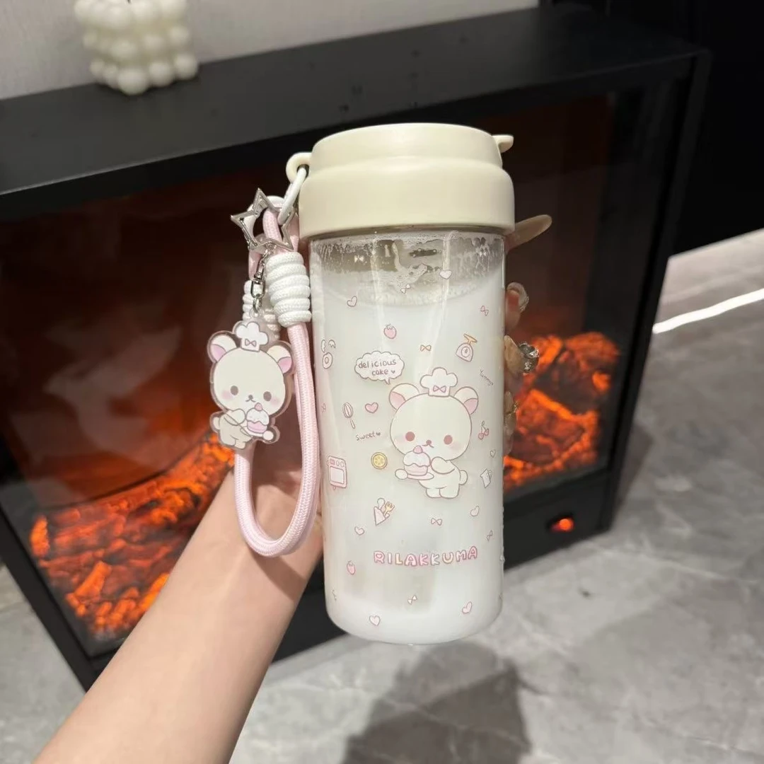 轻松熊水杯塑料吸管可爱大容量高颜值学生杯便携杯个人用品