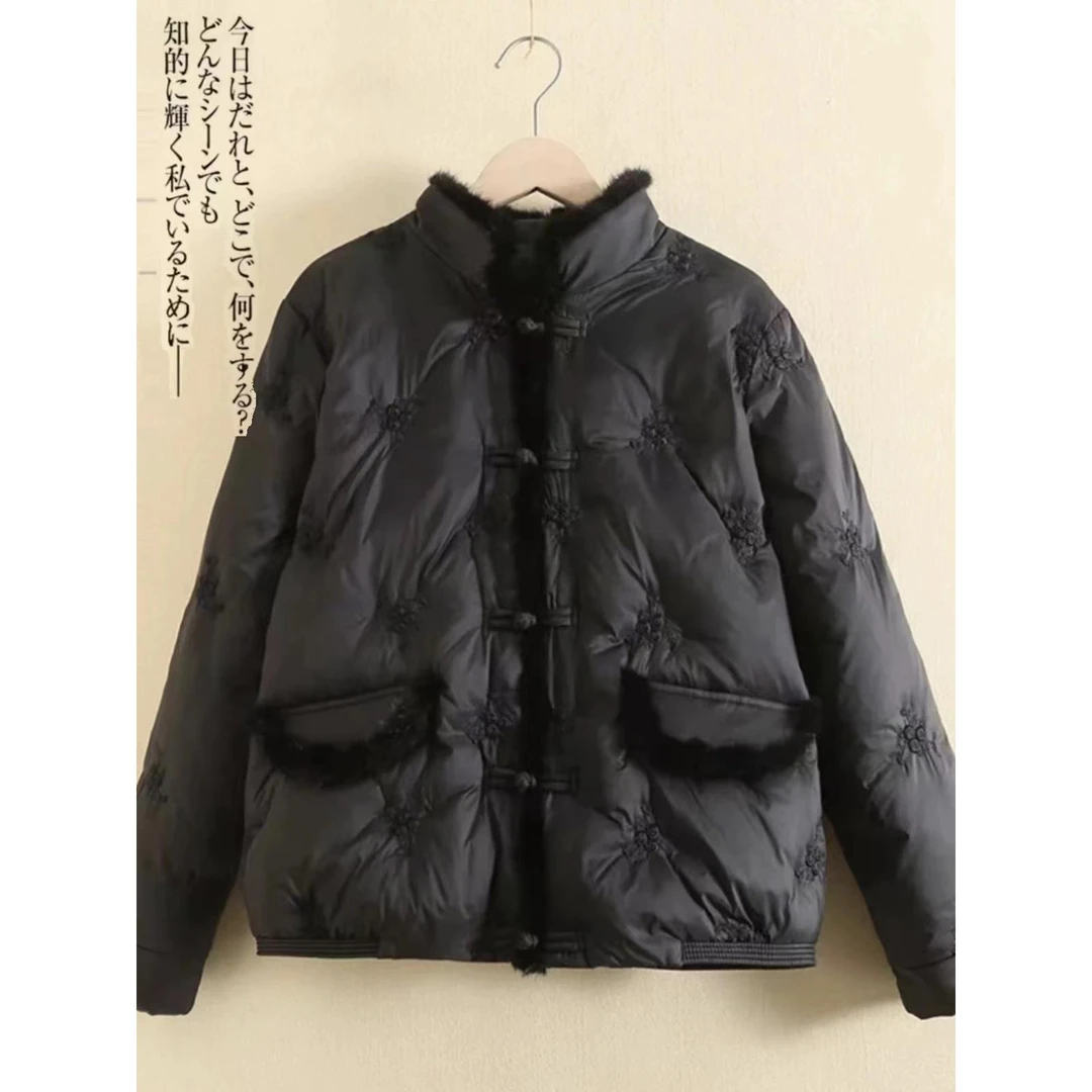 水貂毛国风羽绒服女短款新款高端刺绣盘扣外套YR003