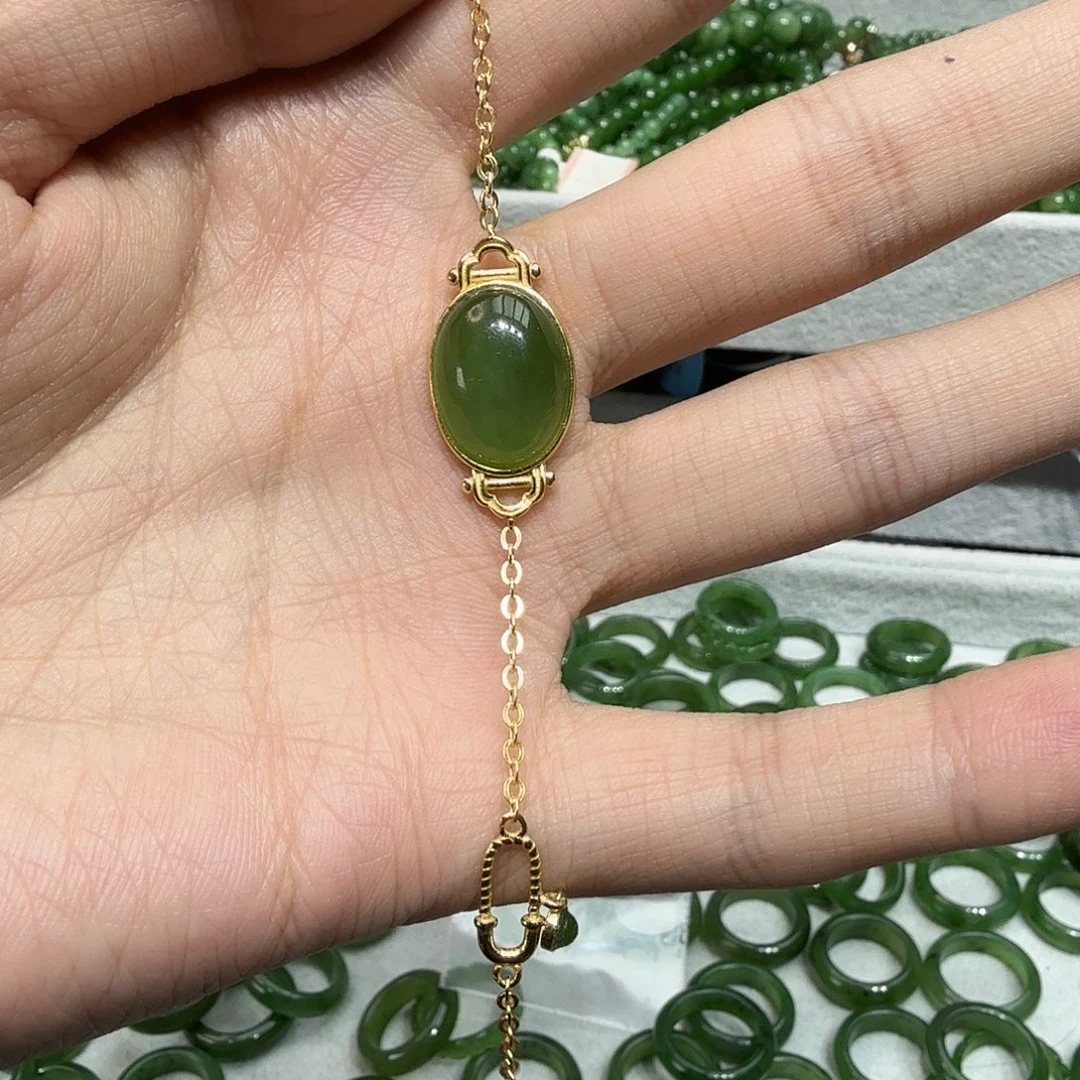 和田玉（碧玉）银S925镀金镶嵌手链