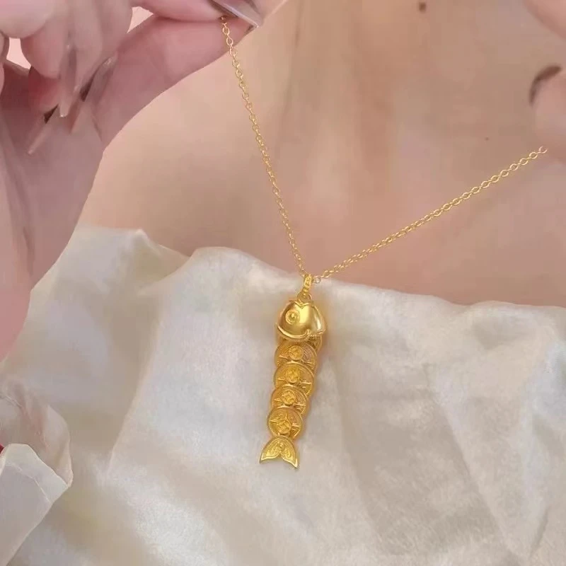 钛钢项链 钛钢材质 五帝钱锦鲤金鱼项链 肖邦链 MTL