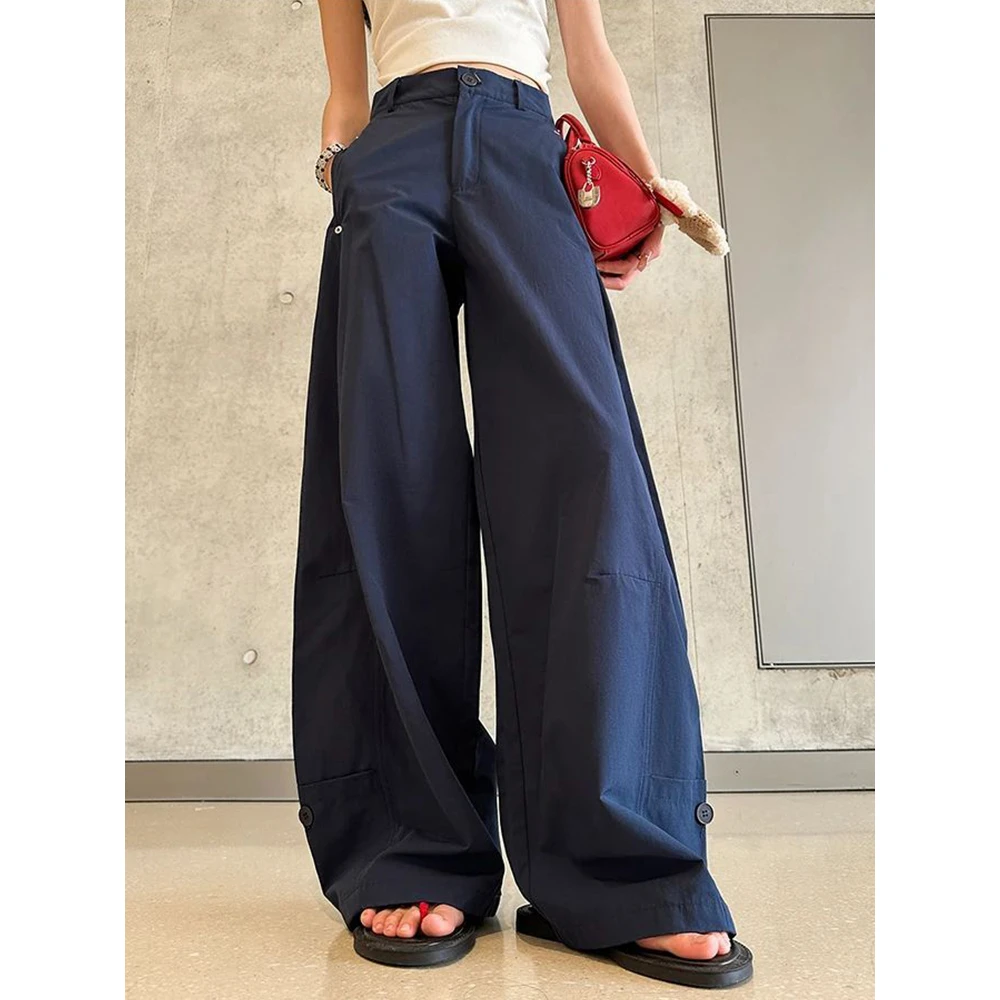 2025夏季新款设计感显瘦休闲裤女时尚高腰个性百搭通勤弯刀长裤子