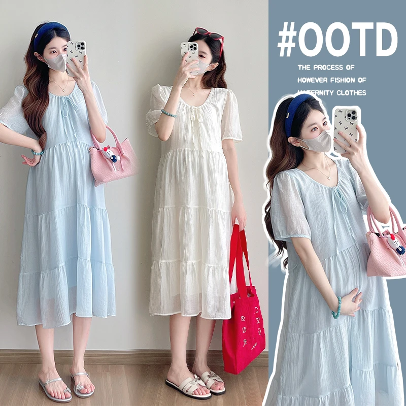孕妇装夏季法式宽松大码遮肉显瘦中长款新款气质高质量连衣裙夏装