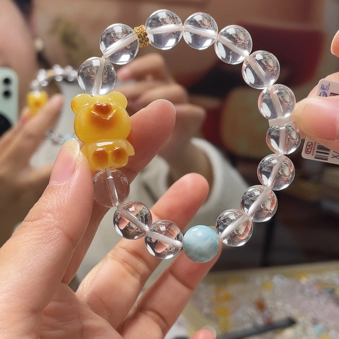 蜜蜡银S925镶嵌裸石手串