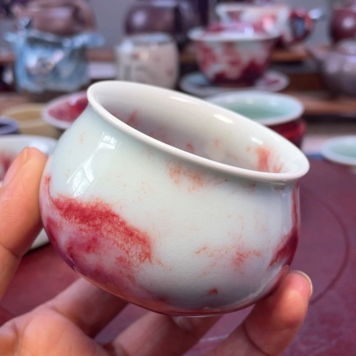摆件玉石釉手工三足杯