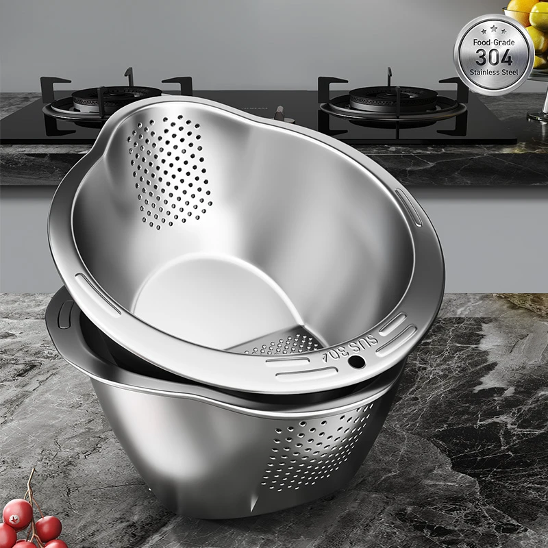 新款304不锈钢沥水篮洗菜盆厨房多功能盆和面水果沥水盆淘米神器