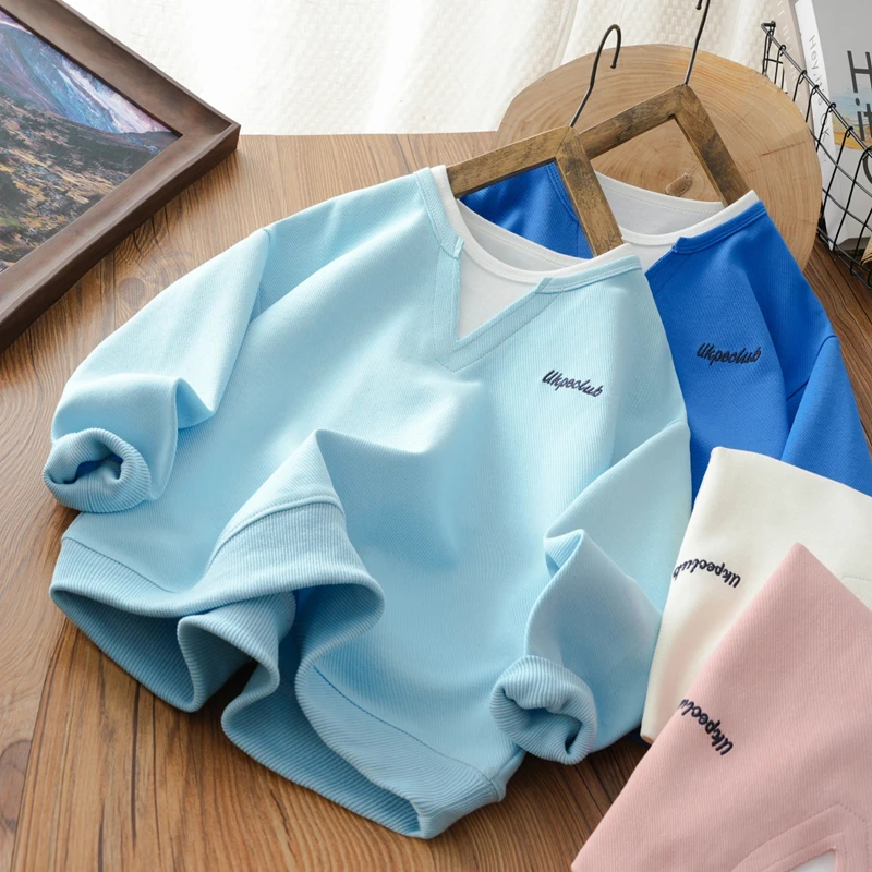 儿童2025春新款欧若风休闲假两件卫衣中大童打底衫男女童潮衣