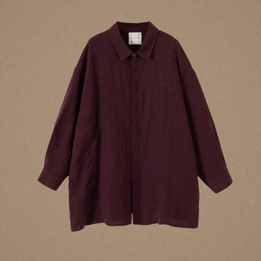 【以之】设计师品牌原创早秋禅意复古宽松显瘦翻领长袖亚麻上衣女