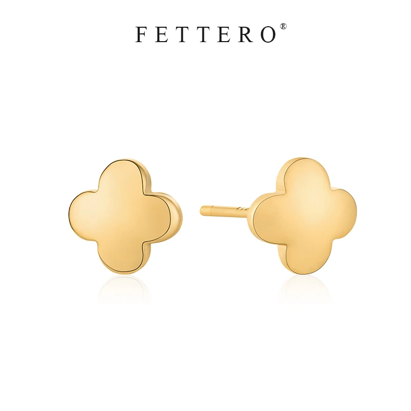 fettero 铜合金耳饰 【金色弧面四角梅花耳钉】气质时尚简约小众