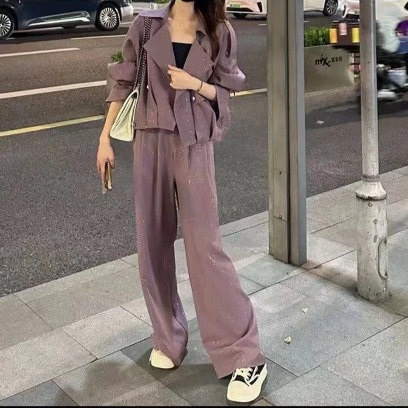 2025新款早秋时尚减龄休闲宽松遮肉显瘦上衣外套+阔腿裤两件套