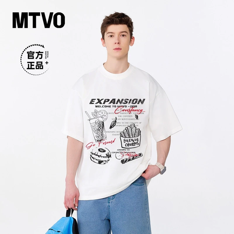 MTVO迈特优夏季纯棉美式圆领短袖T恤男休闲宽松潮流高街半袖084
