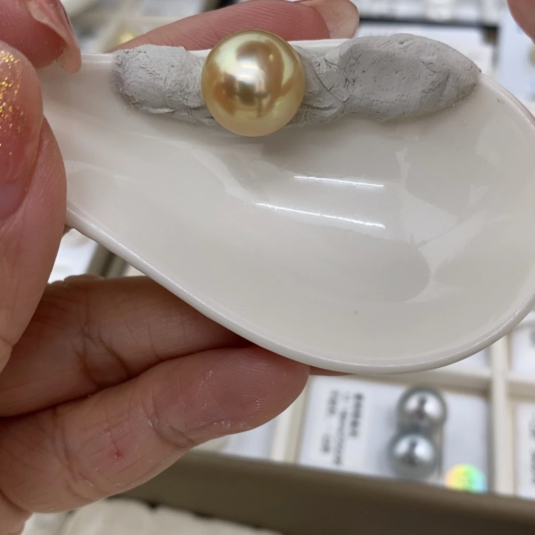 海水珍珠裸珠未镶嵌金珠炫彩12.8