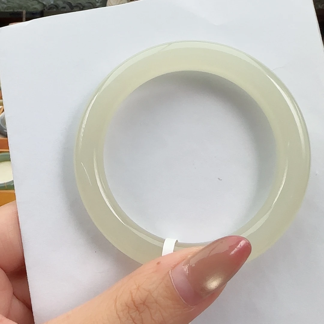 和田玉未镶嵌手镯起冰起胶起荧光 蜂蜜水正圈53-54毕业级