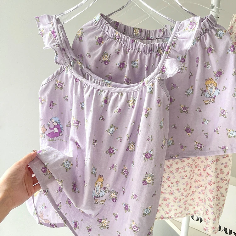 【夏日焕新】温柔风甜美可爱印花吊带睡衣女夏季软萌宽松短裤居家服