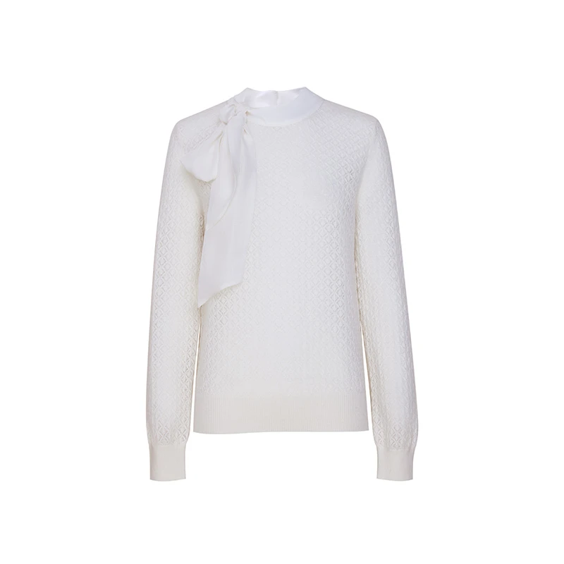 TRACY CHU LP原绒CASHMERE法式浪漫飘带白色仙女超细山羊绒针织衫