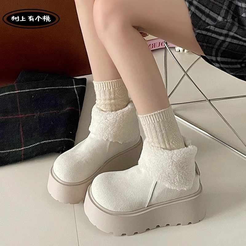 东北白色增高加绒加厚厚底雪地靴女款2024新款冬季保暖防滑棉鞋子