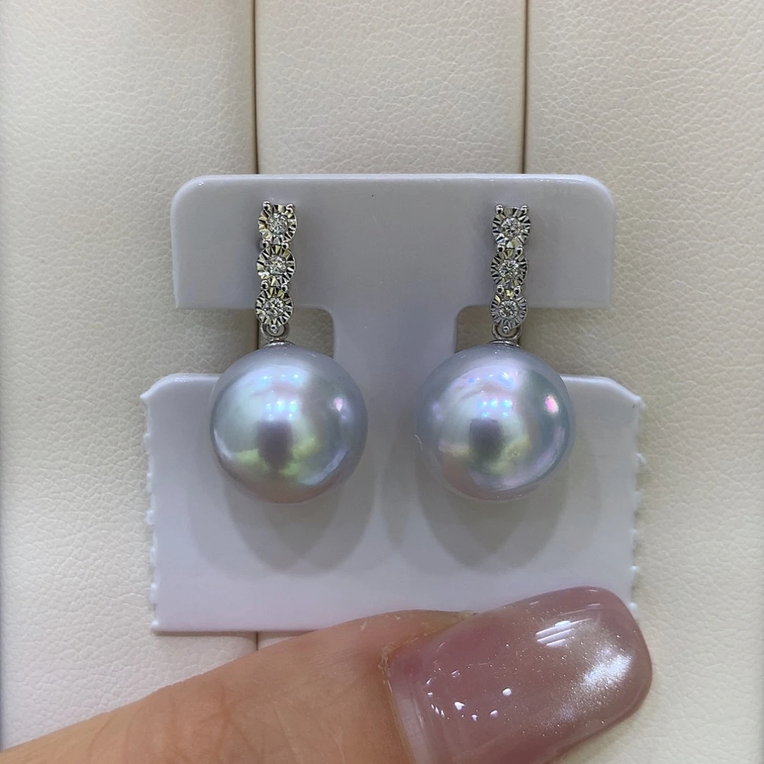 海水珍珠耳饰18K金镶嵌12-13mm澳白