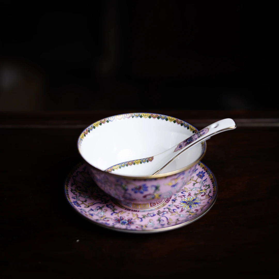 【老王】三件套-贵妃粉（4.5英寸碗+6英寸骨碟+小勺）