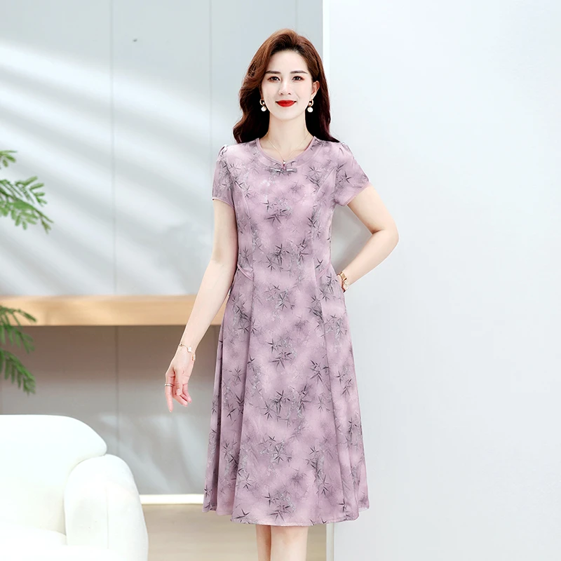 新款妈妈夏装改良旗袍连衣裙气质高贵中老年女士夏季洋气国风裙子