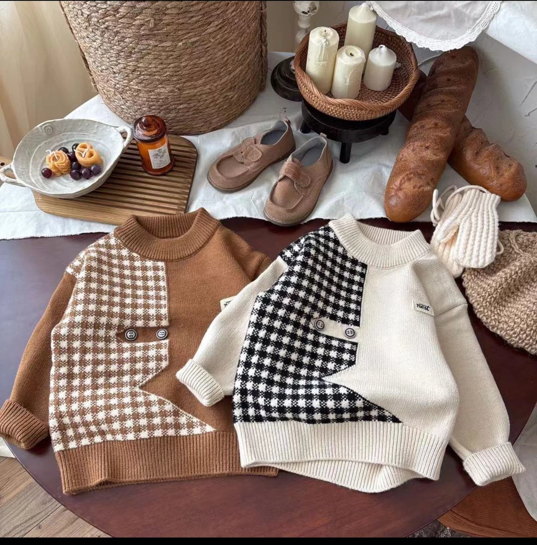 圆领拼色休闲男休闲风毛衣针织衫童装中大男童秋冬